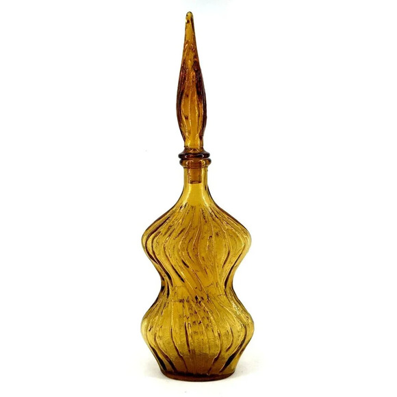 Empoli Bottle Amber Italian Glass Genie Hour Glass Figure Grapes MCM 18" - Picture 3 of 9